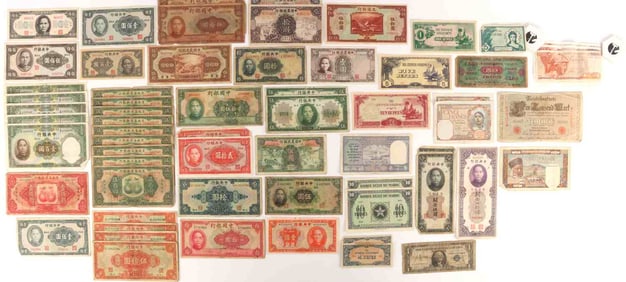 63 WORLD BANKNOTE LOT CHINA U.S. GERMANY CURRENCY