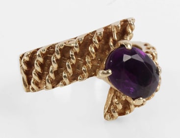 14K YELLOW GOLD AMETHYST BYPASS RING SIZE 6