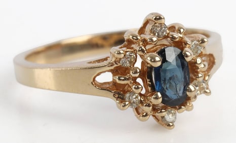 14KT YELLOW GOLD RING WITH SAPPHIRE & DIAMOND