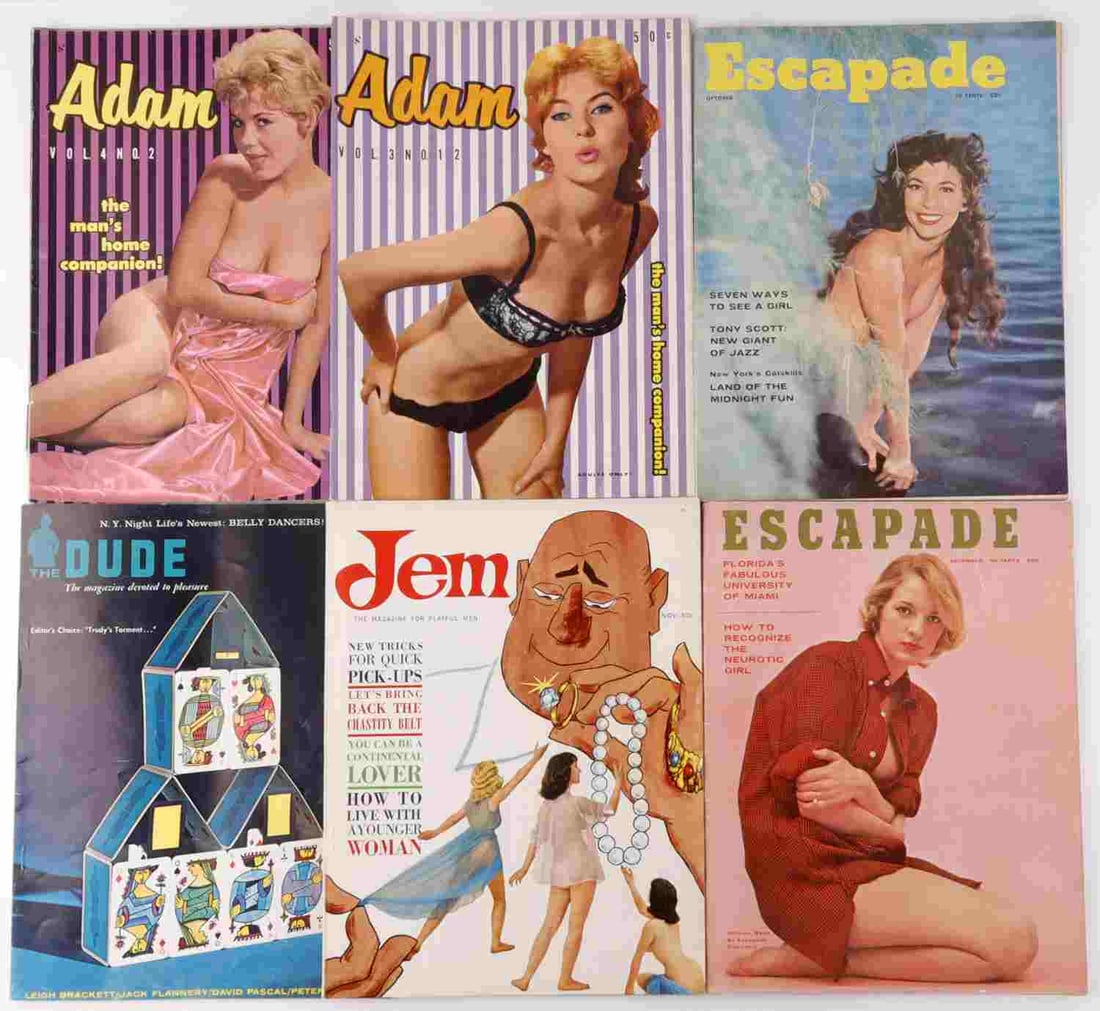 1959 1960 1961 ADAM JEM ESCAPADE DUDE MAGAZINE LOT: All very good original condition, 2 1959 Escapade, 1 1961 Dude, 1 1961 Jem 1 1959 Adam and 1 1960 Adam.