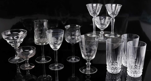 12 ETCHED AND PLAIN CRYSTAL STEMWARE LOT