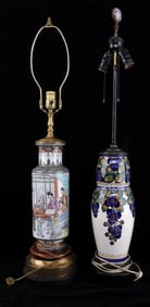 2 LARGE ANTIQUE LAMP LOT 33 INCHES EACH