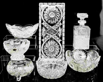 7 CRYSTAL GLASS PIECES IN AMERICAN BRILLIANT STYLE