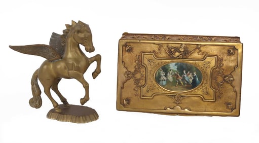 BRASS PEGASUS & CHERUB JEWELRY BOX