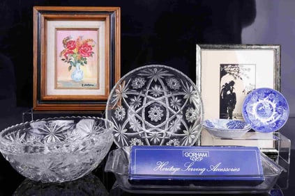 GORHAM TONGS & GLASSWARE LOT AM BRILLIANT STYLE