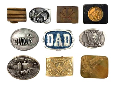 LOT OF 10 ASSORTED BELT BUCKLES DAD QUACK