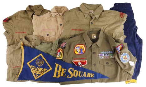 LOT OF 8 BOY SCOUT UNIFORMS 1940S 1950S BANNER