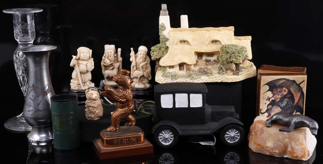 MULTICULTURAL FIGURINE AND VASE LOT: Multicultural lot some items from Great Britain, Japan and Berlin. No ivory in lot see photos for more details. All items are in over all great condition two items have small chips.