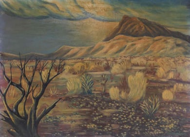 DESERT STORM SOUTHWEST LANDSCAPE OIL PAINTING