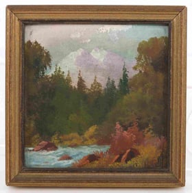 WILLARD J PAGE MINIATURE PAINTING FOREST & CREEK