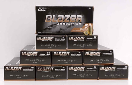 500 RDS 9MM LUGER 124GR FMJ CCI BLAZER BRASS AMMO
