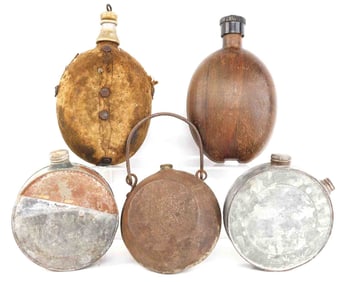 ANTIQUE CANTEEN LOT OF 5 U.S. & EUROPE