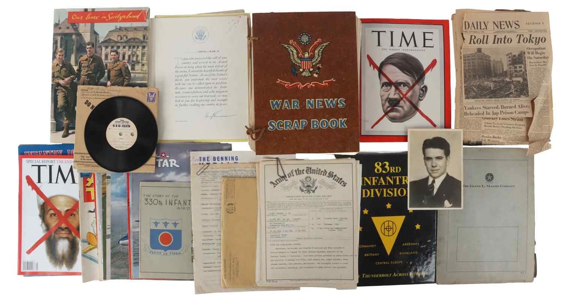 WWI WWII CHARLES BLAKE JR & SR 330TH INF ARCHIVE: Robert Blake Sr. only has WWI discharge paper, everything else in Charles Blake Jr. First Sgt. 330TH Infantry Regt.. His records, scrap book , Battles and Campaign include Ardennes, Rhineland and Cent