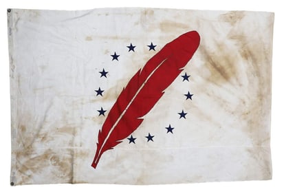 WWII US NATIONAL WAR FUND RED FEATHER LINEN FLAG