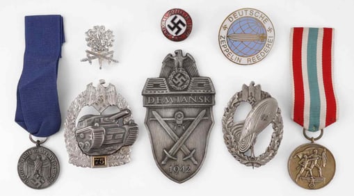 WWII GERMAN THIRD REICH BADGES & MEDALS LOT OF 8