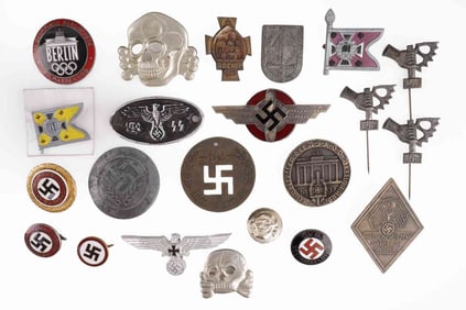 WWII GERMAN TINNIES STICK PINS BADGES LOT OF 27