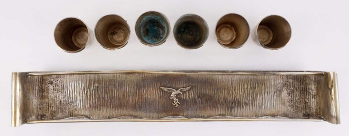 WWII GERMAN THIRD REICH SERVING TRAY 6 SHOT CUPS