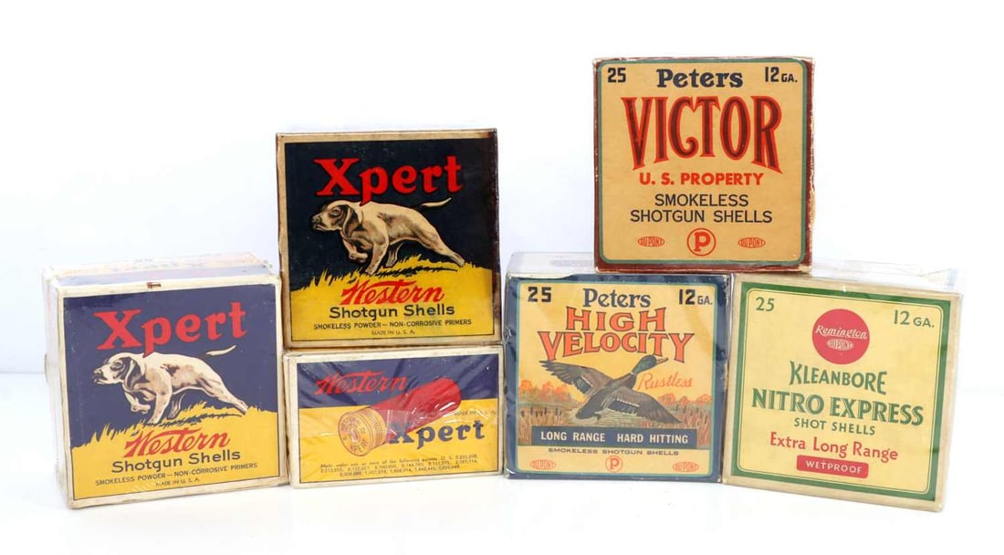 US PROPERTY 00 BUCK 12 GAUGE SHELLS LOT OF 6 BOXES: Lot of six (6) full boxes 12 gauge 00 buck US military shotshells, including Peters Rustless High Velocity, Peters Victor Smokeless, Winchester Western Xpert and Remington Dupont Kleanbore Nitro Expre