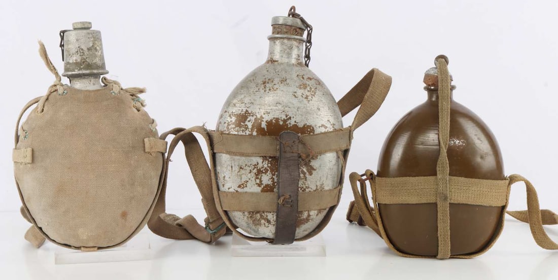WWII JAPANESE CHINESE CANTEEN LOT OF 3: All very good original condition with spout caps.