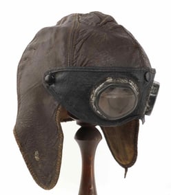 RARE LEATHER AVIATOR HELMET WITH SNAP ON GOGGLES