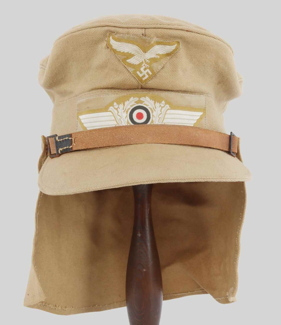 WWII DESERT AFRIKA KORPS DAK SUMMER TROPICAL HAT: Non fluorescing, Euro size 59, dated 1943, very good wearable condition. Unauthenticated sold as is.