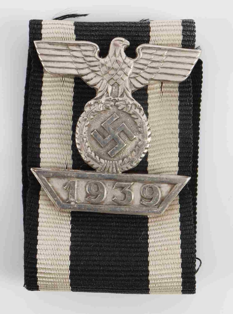 WWII GERMAN THIRD REICH IRON CROSS 2ND CLASS: 1939 Iron Cross 2nd class ribbon and clasp for winners of both 1914 and 1939 Iron Cross 2nd class and sewn between uniform button holes.