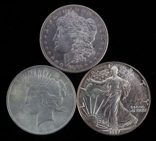 1883 MORGAN 1923 PEACE SILVER DOLLARS 1987 EAGLE