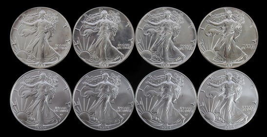 8 1987 1 OZT OUNCE SILVER AMERICAN EAGLE COIN LOT