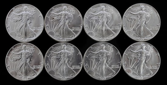 8 1987 1 OZT OUNCE SILVER AMERICAN EAGLE COIN LOT