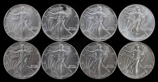 8 1987 1 OZT OUNCE SILVER AMERICAN EAGLE COIN LOT