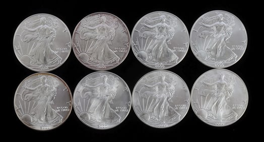 8 2000 1 OZT OUNCE SILVER AMERICAN EAGLE BU COINS