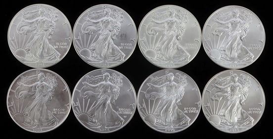 8 MIX DATE 1 OZT OUNCE SILVER AMERICAN EAGLE COINS