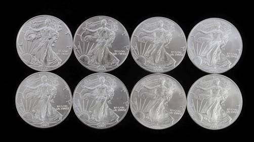 8 MIX DATE 1 OZT OUNCE SILVER AMERICAN EAGLE COINS