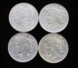 PEACE & MORGAN SILVER DOLLARS LOT OF 4 BU