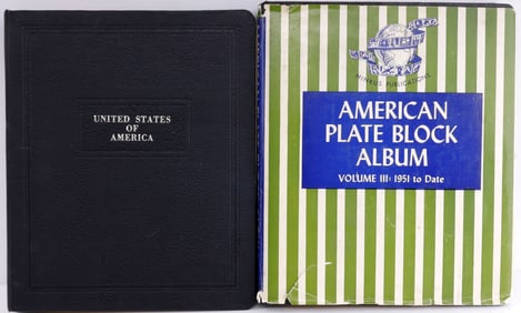 2 BOOKS CONTAINING 100'S OF U.S. STAMP PLATE BLOCK