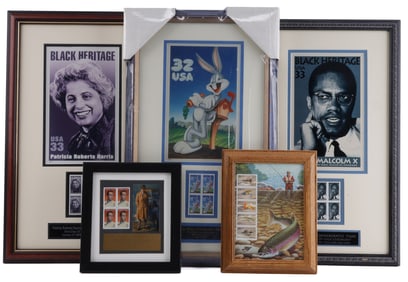 5 FRAMED COMMEMORATIVE STAMP PLATES BUGS BUNNY