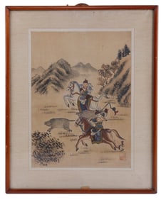 JAPANESE SCROLL PAINTING OF A CHINESE BOAR HUNT