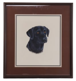 LOUISE THIGPEN PAINTING OF A BLACK LABRADOR