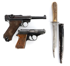 WWII TROPHY LUGER P08 WALTHER PPK & FORESTRY KNIFE