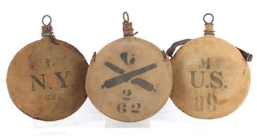3 INDIAN WARS MILITIA COVERED CANTEEN LOT