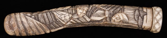 JAPANESE CARVED BONE DAGGER HANDLE