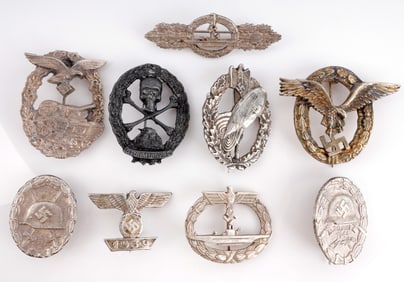 WWII GERMAN THIRD REICH BADGES LOT OF 9