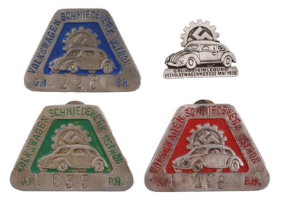 WWII GERMAN REICH VOLKSWAGEN EMPLOYEE BADGES LOT 4