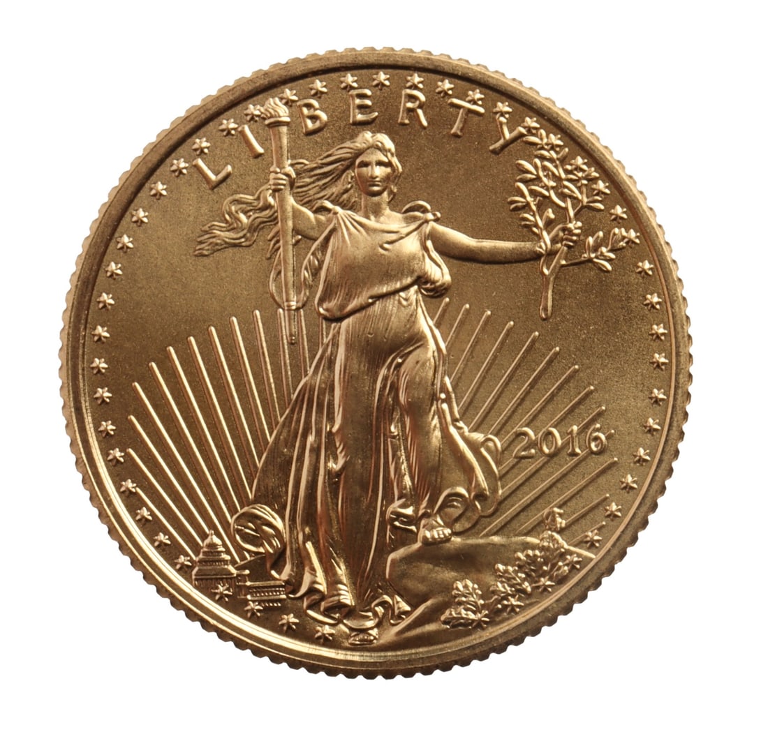 2016 GOLD 1/10 OZT OUNCE AMERICAN EAGLE BU COIN: Brilliant uncirculated. This lot reserved at melt.