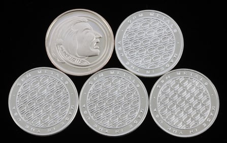 5 1 OZT OUNCE .999 FINE SILVER BULLION ROUND LOT
