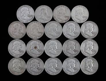 $9.50 FACE 90% SILVER FRANKLIN HALF DOLLAR COIN