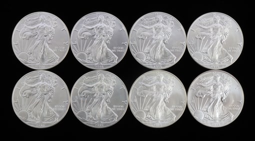 8 2016 SILVER 1 OZT OUNCE AMERICAN EAGLE BU COINS