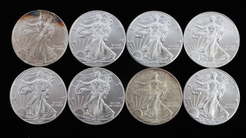 8 MIX DATE 1 OZT OUNCE SILVER AMERICAN EAGLE COINS