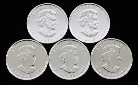 5 1 OZT OUNCE CANADA MAPLE LEAF PROOF SILVER COINS