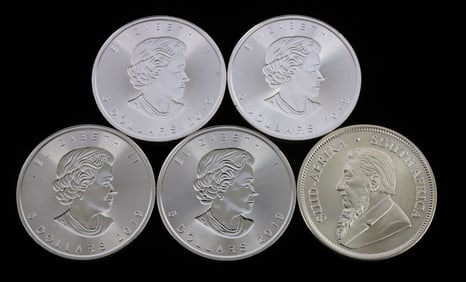 5 1 OZT OUNCE COIN LOT 4 CANADA MAPLE 1 KRUGERRAND